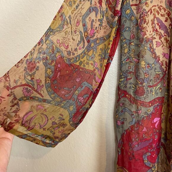 Soft Surroundings Fall Color Sz S M Kimono Crinkle Open Front Paisley Sequin Top - Picture 8 of 12